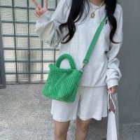 Korean Original Corduroy Plush Small Tote Bag For Women 2022 Trend Green Blue Pink Shoulder Bag With Short Handle Crossbody Case