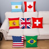 hot！【DT】❆  Flag Print Cushion Cover Super Soft Short Covers 45x45 Throw Sofa Pillowcase