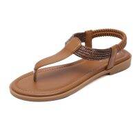 SIKETU ยี่ห้อ Sumer แฟชั่น2023คลิป Toe ส้นแบน Simpe รองเท้าแตะผู้หญิง Breathable น้ำหนักเบา T-Strap รองเท้าวันหยุดถัก42