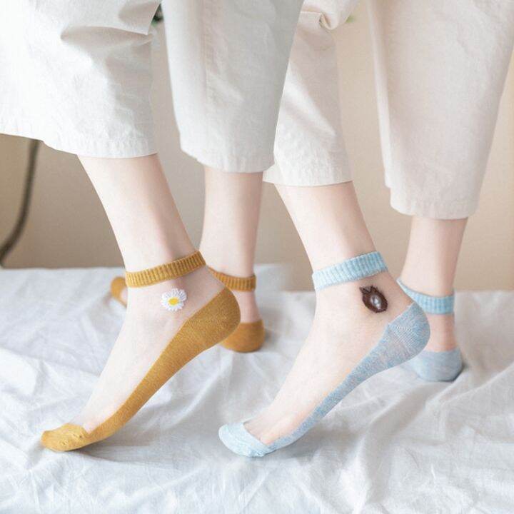 9-colors-summer-transparent-breathable-sweat-absorbent-ankle-socks-small-daisy-glass-fiber-short-socks-chamomile-silk-socks