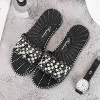 พร้อมส่งผู้หญิง WEDGE Pearl สไลด์บ้านห้องน้ำ Beach Flip Flops รองเท้า Seaside Slippers【Reference ขนาด chart】