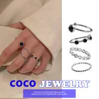 COCOJEWELRY 4ชิ้น/เซ็ตเกาหลีออกแบบที่เรียบง่ายแหวนสีดำสำหรับผู้หญิง Girlscojewelry