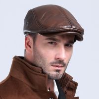 Men 39;s outdoor leather hat winter Berets male warm Ear protection cap 100 genuine leather dad hat wholesale Leisure bone