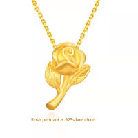 2021RUIYI Real 24K 999 Yellow Gold Rose Flower Pendant Necklace Pure 18K Gold AU750 Chain for Women Fine Jewelry Wedding Gift