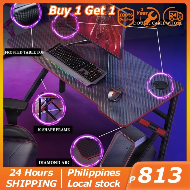 PH STOCK】 Esports table desktop computer table RGB Game chair set LED