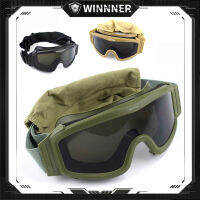 【WINNNER】สีดำสีน้ำตาลสีเขียวยุทธวิธี Goggles ทหารยิงแว่นตากันแดด 3 เลนส์ Army Paintball รถจักรยานยนต์ Windproof War เกม Glasses