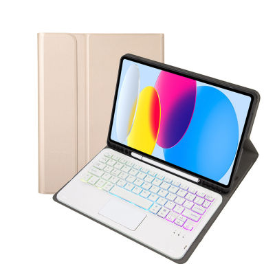 LENTOPGOODS คีย์บอร์ดบลูทูธไร้สายสำหรับ iPad 10ซองหนังพร้อมช่องใส่ดินสอสำหรับ iPad 10th Generation Touch Keyboard Case 10.9นิ้ว