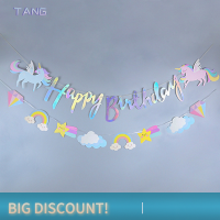 ?【Lowest price】TANG 1ชุดตกแต่งวันเกิดยูนิคอร์น Happy Birthday BANNER ยูนิคอร์นอุปกรณ์สำหรับตกแต่งวันเกิดสาวๆ