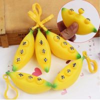 Cute Funny Tricky Decompression Vent Simulation Banana Pinch Keychain Novelty Cute Wink Banana Kill Time Toy