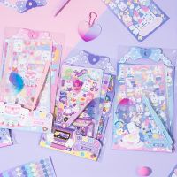 【YF】☎♘  MOHAMM 13pcs Glitter Cartoon Card Sticker Set with Tweezer for Scrapbooking Collage Journaling