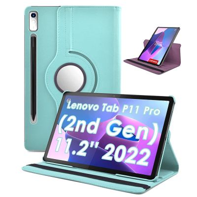 เคสขาตั้งสำหรับ Lenovo Tab P11 (2nd Gen) แท็บเล็ต Coque เคสแบบมีฝาปิดขนาด11.2นิ้วเคสตั้งหนัง PU หมุนได้360องศาสำหรับ Lenovo Tab P11 Pro Gen 2 TB132FU 11.2นิ้ว