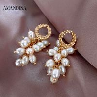 Amandina Luxe ต่างหู ผู้หญิงแฟชั่นต่างหูมุกเกาหลีพู่ห้อยต่างหูรูปหยดน้ำ