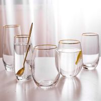 Large Clear Juice Wine Cups Transparent Wine Glass with Gold Rim Crystal Glass Lead-free Drinkware Thicken Bottom Water Cup Cups  Mugs Saucers