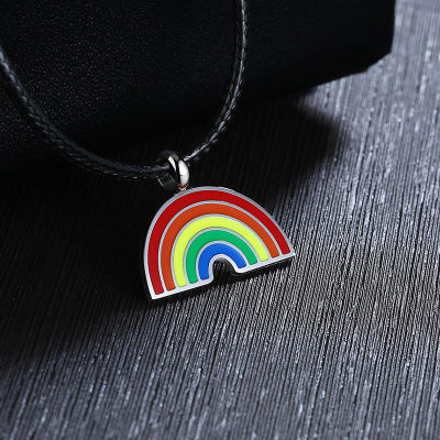 KOtik New Cute Rainbow Women Men Stainless Steel Jewelry Leather Rope Chain &amp; Pride Pendant Necklace