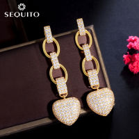 SEQUITO ขายร้อนชุบทองฝัง AAA Tiny Cubic Zirconia Heart Shape Long Dangle Drop ต่างหูแฟชั่นผู้หญิงฤดูร้อนหูเครื่องประดับสำหรับอาหารค่ำ Party SE635