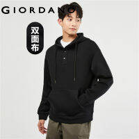 GIORDANO Men Hoodies Half Button Solid Color Simple Basic Hoodies Kanga Pocket Warm Relaxed Fashion Casual Hoodies 18023927