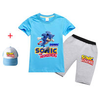 Sonic The Hedgehog เสื้อยืดกางเกงขาสั้นชุดเด็กชายหญิงแขนสั้นกางเกงน่ารักฤดูร้อน Tee เสื้อพิมพ์ Hip-Hop สไตล์ใหม่ RT1554A หมวก