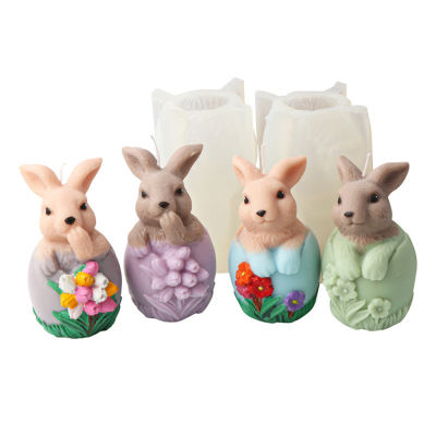 3D Easter Candle Mold Decorative Three-dimensional Rabbit Ornaments Eating Hands Eggshell Silicone Bunny