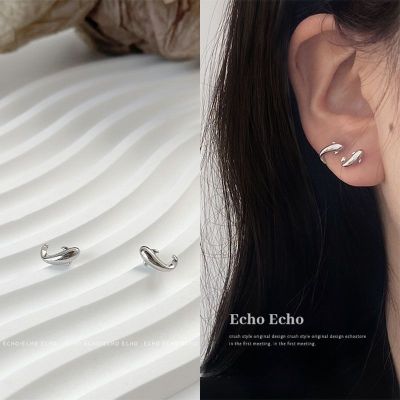 Original ECHOSTORE Lucky Fish/925 Sterling Silver Niche Ear Stud Earrings Asymmetric Daily Cute EarringsTH