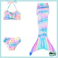 MINERA ชุดว่ายน้ำนางเงือกหางชุดว่ายน้ำบิกินี่สีสันสดใสสำหรับเด็กชุดนางเงือกชายหาดชุดว่ายน้ำแฟชั่น