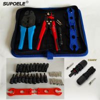 Photovoltaic solar connector wire and cable line pressing clamp crimping pliers wire stripping plier tool kit tools suit set Wires Leads Adapters