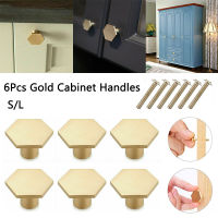 6 Pcs Gold Cabinet Knobs Hexagon Solid ss Cabinet Pulls Drawer Dresser Knobs with 6 Pieces Screw Kitchen Hardware Handles