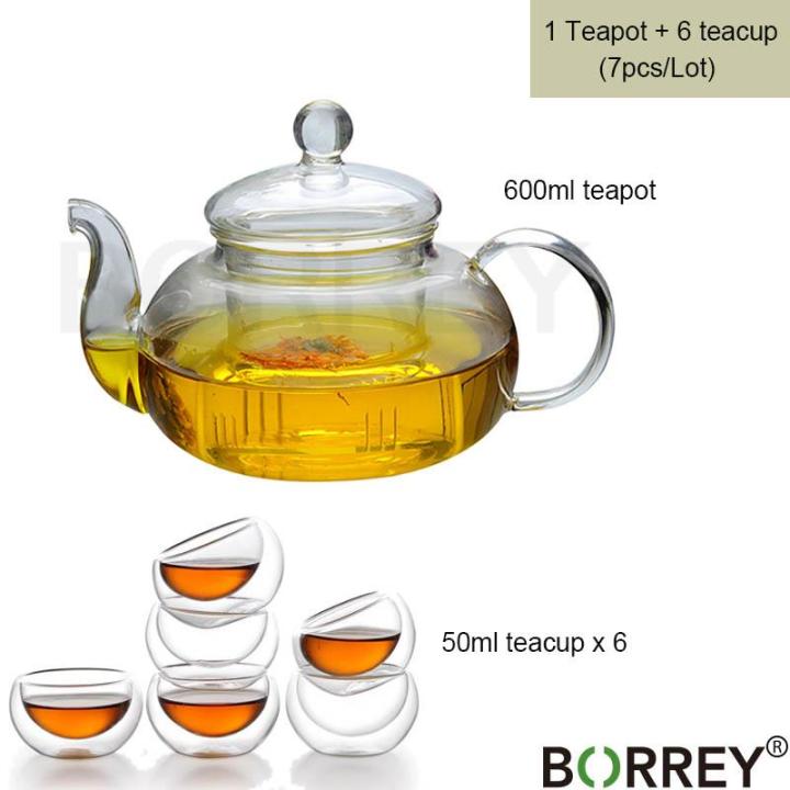 borrey-ชุดน้ำชากังฟูถ้วยกาน้ำชาที่กรองชาแก้วทนความร้อนได้ชุดแก้วชากาน้ำชาแบบเตาแก๊ส