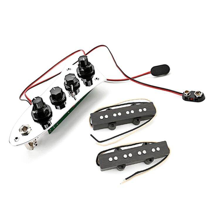 Jazz JB Bass Pickup Neck/Bridge and Loaded Wired Control Plate with Black Knobs Set for Open 4
