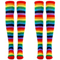 4X Colorful Rainbow Striped Socks Over the Knee Clown Striped Costume High Stockings for Halloween Cosplay Parties