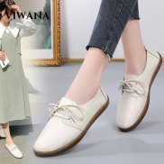 VIWANA Women White Flats Shoes Korean Style Genuine Leather Ladies Oxfords