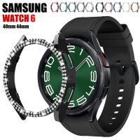 เคสนาฬิกาข้อมือประดับเพชรสำหรับนาฬิกา Samsung Galaxy Watch 6 40มม. 44มม. หน้าจอกลวงฝาครอบป้องกัน PC กรอบอุปกรณ์เสริมชุบโลหะด้วยไฟฟ้า