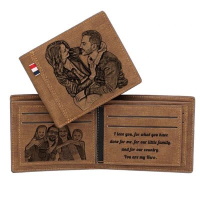 Engraved Photo & Text Wallet Inside & Outside Men Short Wallets Custom Photo Purse Personalized Gifts for Fathers Men Him 2022