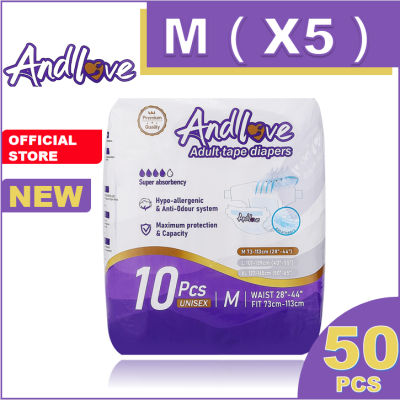 【ซึมเร็วสุด!！】ผ้าอ้อมผู้ใหญ่ Andlove ใช้ได้ทั้งชายหญิง ปลี่ยนง่าย M(5Pack / 50Pcs) adult diapers ผ้าอ้อมแบบเทป