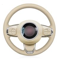 Beige Artificial Leather Hand-stitched Car Steering Wheel Cover For Fiat 500 2015-2021 500C 2016 2017 2018 2019 2020 2021 Steering Wheels Accessories