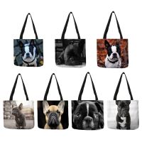 New Woman Shoulder Bag Cute Bulldog Image Prints Hand Bags Eco Linen Practical Large Capacity Tote Bag for Ladies Girls