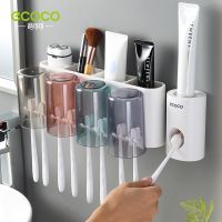 ECOCO ที่ใส่แปรงสีฟันติดผนังสำหรับห้องน้ำในบ้านพร้อมชั้นเก็บรูปถ้วยอุปกรณ์จัดระเบียบในห้องน้ำ