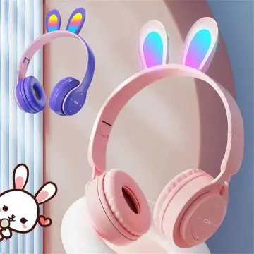 RGB Rabbit Ear Headsets Bluetooth Wireless LED Headphones For Children's  Gamer