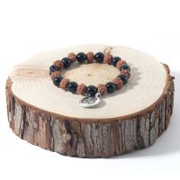 Rudraksha Black Onyx Elastic Rope Mens Womens Fashion Bangle Pendant Semi-Precious Stone Jewelry