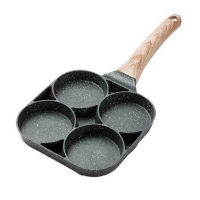 4 Hole Frying Pan Non Stick Breakfast Burger Egg Pancake Maker Wooden Handle Stone Four Hole Omelet Pan