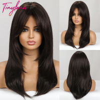 Black Brown Long Straight Layered Wig for Women with Side Bangs Mid-length Blonde Synthetic Wigs Natural Hair Heat Resistant