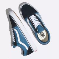 Oldskool Vans รองเท้าลําลอง สีฟ้าและสีดํา สําหรับผู้ชาย ผู้หญิง