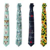 Cartoon Dog Sunflower Print Tie Casual Slim High-quality 8cm Nylon Men Women Necktie Funnny Harajuku Party Dinner Female Men Tie Nails Screws Fastener