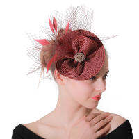 หญิงอย่างเป็นทางการโบสถ์ Marron Fascinators อุปกรณ์เสริมคลิปผมสุภาพสตรี Headwear Hairpin Feather ดอกไม้ผู้หญิง Party Headpieces