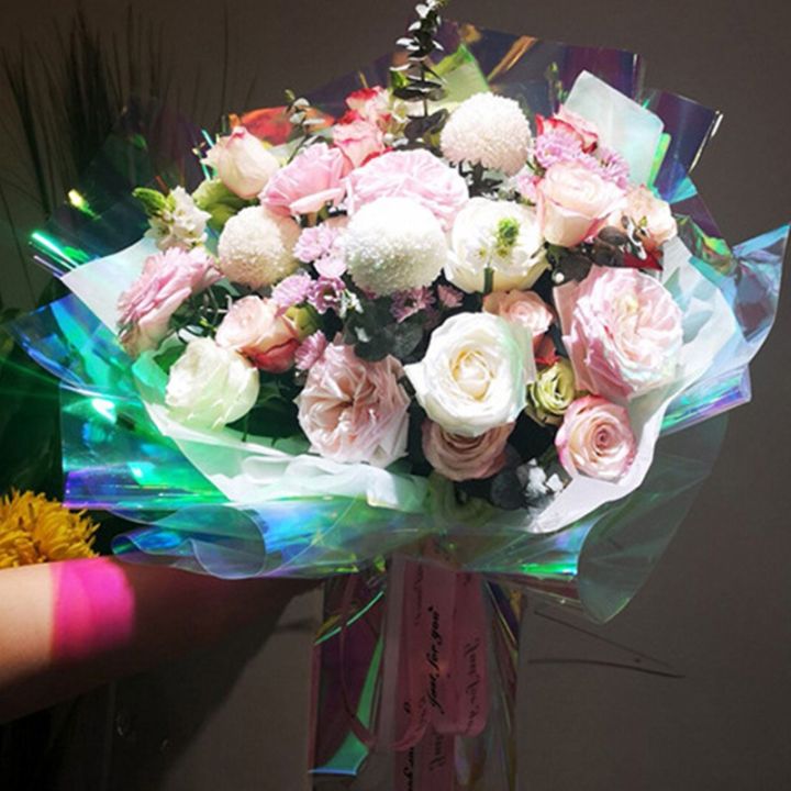 วัสดุบรรจุภัณท์ดอกไม้กระดาษห่อดอกไม้กระดาษแก้วแฟนตาซีฟิล์มรุ้ง