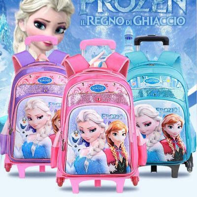 Disney Frozen Trolley Child Schoolbag Students Grades1-5 Six-Wheel Climb Stairs Luggage Bag Detachable Waterproof Backpack