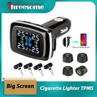 ♈ Cigarette Lighter TPMS LED Display USB Port Automobile Tire Pressure High Sensitivity Alarm System External/ Internal Sensors