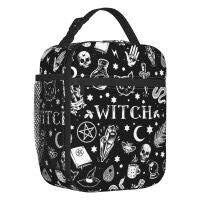 ✆❏ Witch Pattern Insulated Lunch Tote Bag for Women Halloween Occult Gothic Magic Resuable Thermal Cooler Bento Box Kids School