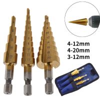 ○۩✱ 3Pcs/set 3 12mm 4 12mm 4 20mm HSS Straight Groove Step Drill Bit Titanium Coated Wood Metal Hole Cutter Core Drilling Tools Set