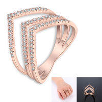 Fashion Ring Rose Gold Color Three V Shape Ring Inlay for Women