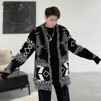 Men Vintage Cardigans Outwear Harajuku Tassel Sweater Fashion Personality High Street BF Knitwear Male Baggy Lazy Ins Streetwear